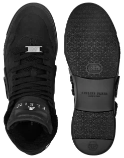 PHILIPP PLEIN Suede & Shearling Mid Top Sneakers Phantom Kick$><noscript><img data-lazyloaded=
