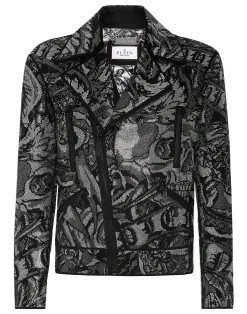 PHILIPP PLEIN Suede Biker Jacket Tattoo>Uomo Giacche Di Pelle|Giacche E Cappotti
