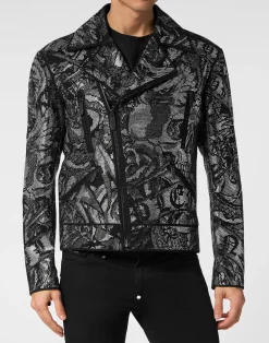 PHILIPP PLEIN Suede Biker Jacket Tattoo>Uomo Giacche Di Pelle|Giacche E Cappotti