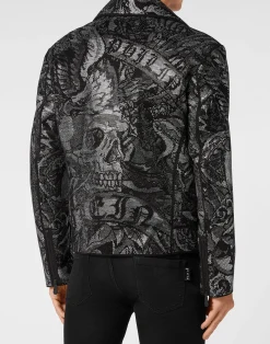 PHILIPP PLEIN Suede Biker Jacket Tattoo><noscript><img data-lazyloaded=