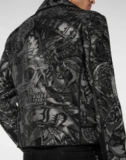 PHILIPP PLEIN Suede Biker Jacket Tattoo><noscript><img data-lazyloaded=