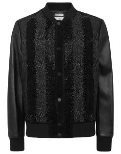 PHILIPP PLEIN Suede Bomber Jacket LS Strass>Uomo Giacche Di Pelle|Giacche E Cappotti
