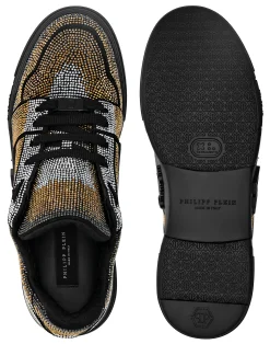 PHILIPP PLEIN Suede Lo-Top Sneakers Strass Hexagon><noscript><img data-lazyloaded=