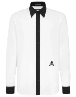 PHILIPP PLEIN Sugar Daddy Cut Cotton Shirt Bicolor Skull>Uomo Camicie