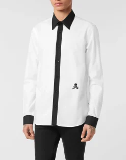 PHILIPP PLEIN Sugar Daddy Cut Cotton Shirt Bicolor Skull>Uomo Camicie