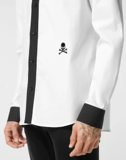 PHILIPP PLEIN Sugar Daddy Cut Cotton Shirt Bicolor Skull><noscript><img data-lazyloaded=