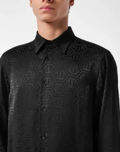 PHILIPP PLEIN Sugar Daddy Cut Silk Shirt Monogram><noscript><img data-lazyloaded=