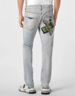 PHILIPP PLEIN Super Straight Cut Jeans Flying Money><noscript><img data-lazyloaded=