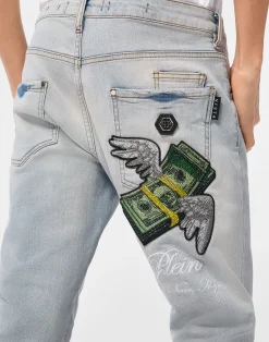 PHILIPP PLEIN Super Straight Cut Jeans Flying Money><noscript><img data-lazyloaded=