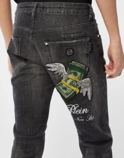PHILIPP PLEIN Super Straight Cut Jeans Flying Money><noscript><img data-lazyloaded=
