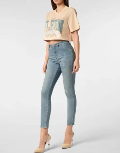 PHILIPP PLEIN T-shirt Round Neck SS Crop Vintage Print><noscript><img data-lazyloaded=
