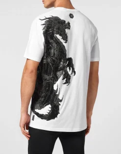 PHILIPP PLEIN T-shirt Round Neck SS Dragon Skull strass><noscript><img data-lazyloaded=