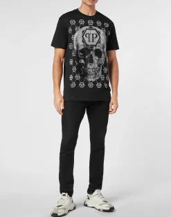 PHILIPP PLEIN T-shirt Round Neck SS Skull strass><noscript><img data-lazyloaded=