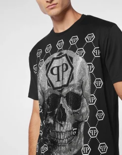 PHILIPP PLEIN T-shirt Round Neck SS Skull strass><noscript><img data-lazyloaded=