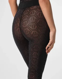 PHILIPP PLEIN Tulle Leggings Monogram Strass><noscript><img data-lazyloaded=