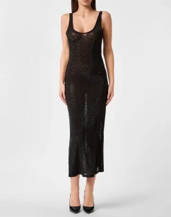 PHILIPP PLEIN Tulle Long Tank Dress Monogram Strass>Donna Abiti E Gonne|T-Shirt & Polo