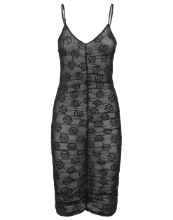 PHILIPP PLEIN Tulle Midi Dress Monogram>Donna Abiti E Gonne