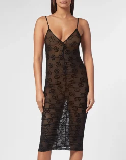 PHILIPP PLEIN Tulle Midi Dress Monogram>Donna Abiti E Gonne