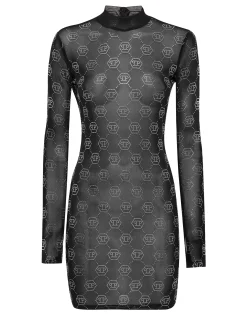 PHILIPP PLEIN Tulle Midi Dress Strass Monogram>Donna Abiti E Gonne