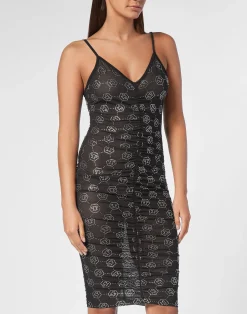 PHILIPP PLEIN Tulle Midi Dress Strass Monogram>Donna Abiti E Gonne
