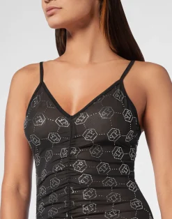 PHILIPP PLEIN Tulle Midi Dress Strass Monogram><noscript><img data-lazyloaded=