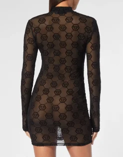 PHILIPP PLEIN Tulle Mini Dress Monogram><noscript><img data-lazyloaded=