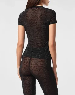 PHILIPP PLEIN Tulle Sexy Pure Fit T-Shirt Monogram Strass><noscript><img data-lazyloaded=