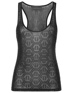 PHILIPP PLEIN Tulle Tank Top Monogram Strass>Donna Top