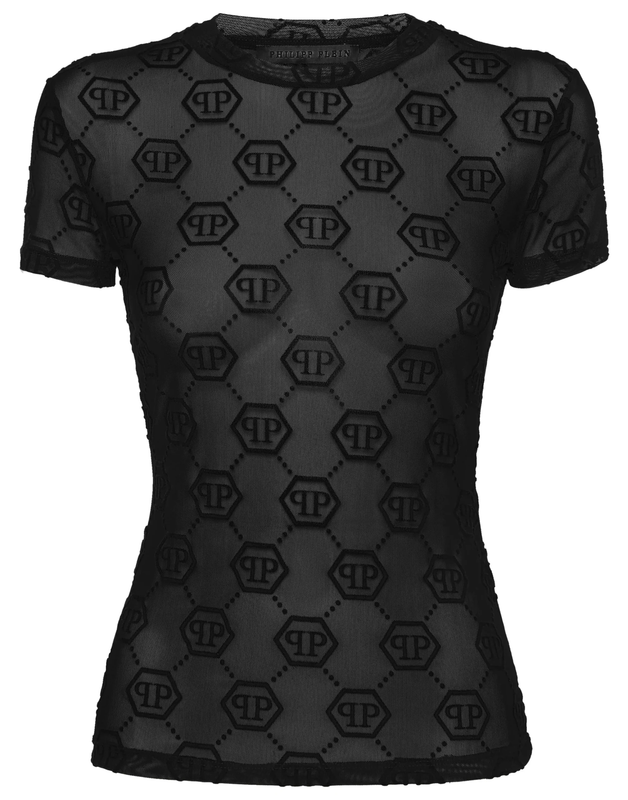 PHILIPP PLEIN Tulle T-shirt Round Neck SS Monogram>Donna T-Shirt & Polo