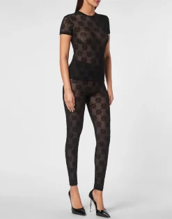 PHILIPP PLEIN Tulle T-shirt Round Neck SS Monogram><noscript><img data-lazyloaded=