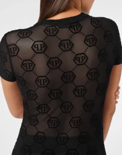 PHILIPP PLEIN Tulle T-shirt Round Neck SS Monogram><noscript><img data-lazyloaded=