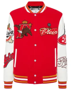 PHILIPP PLEIN Varsity Bomber with Leather Sleeves Eagle>Uomo Giacche E Cappotti