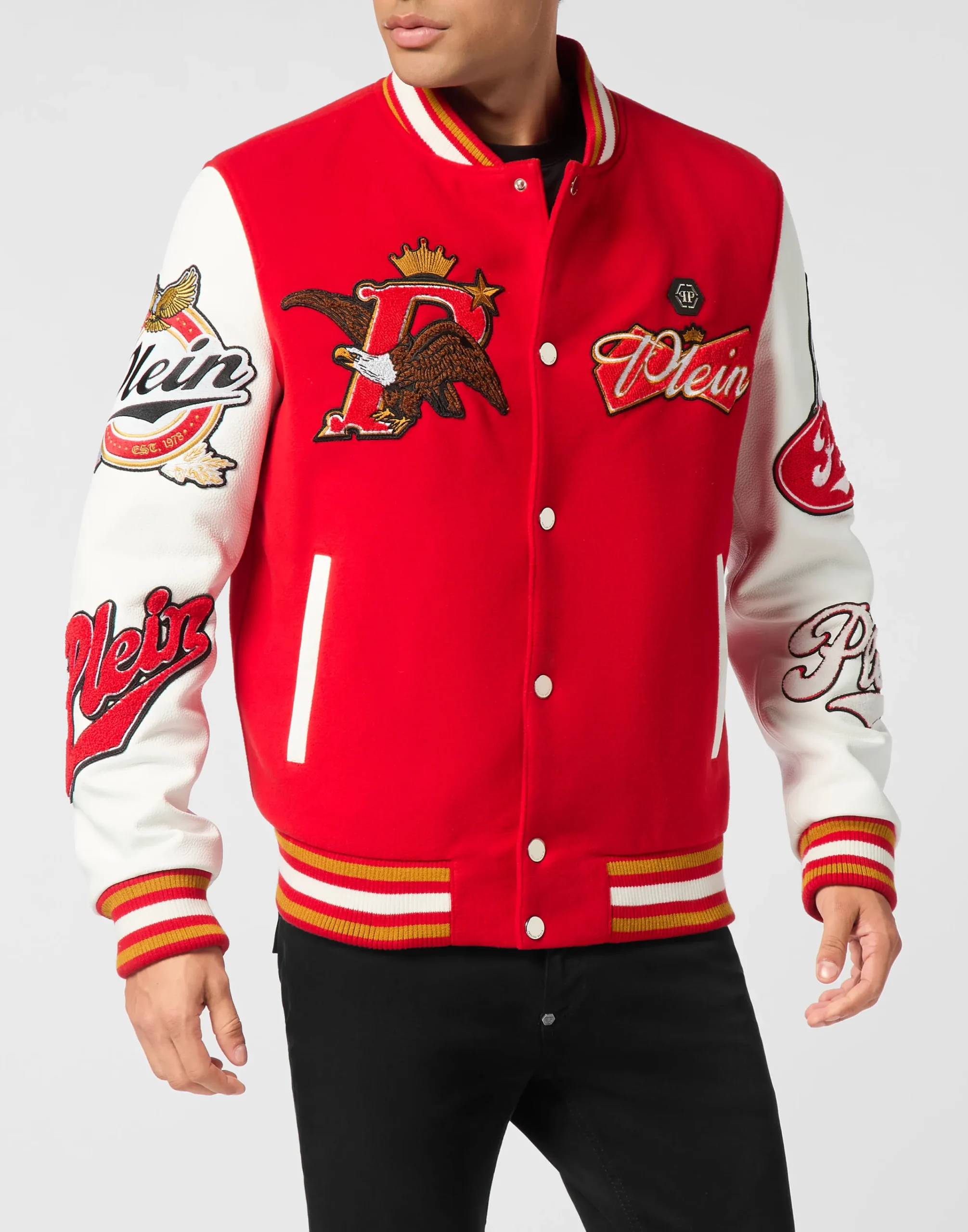 PHILIPP PLEIN Varsity Bomber with Leather Sleeves Eagle>Uomo Giacche E Cappotti
