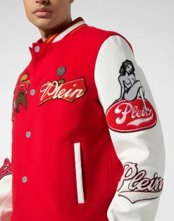 PHILIPP PLEIN Varsity Bomber with Leather Sleeves Eagle><noscript><img data-lazyloaded=