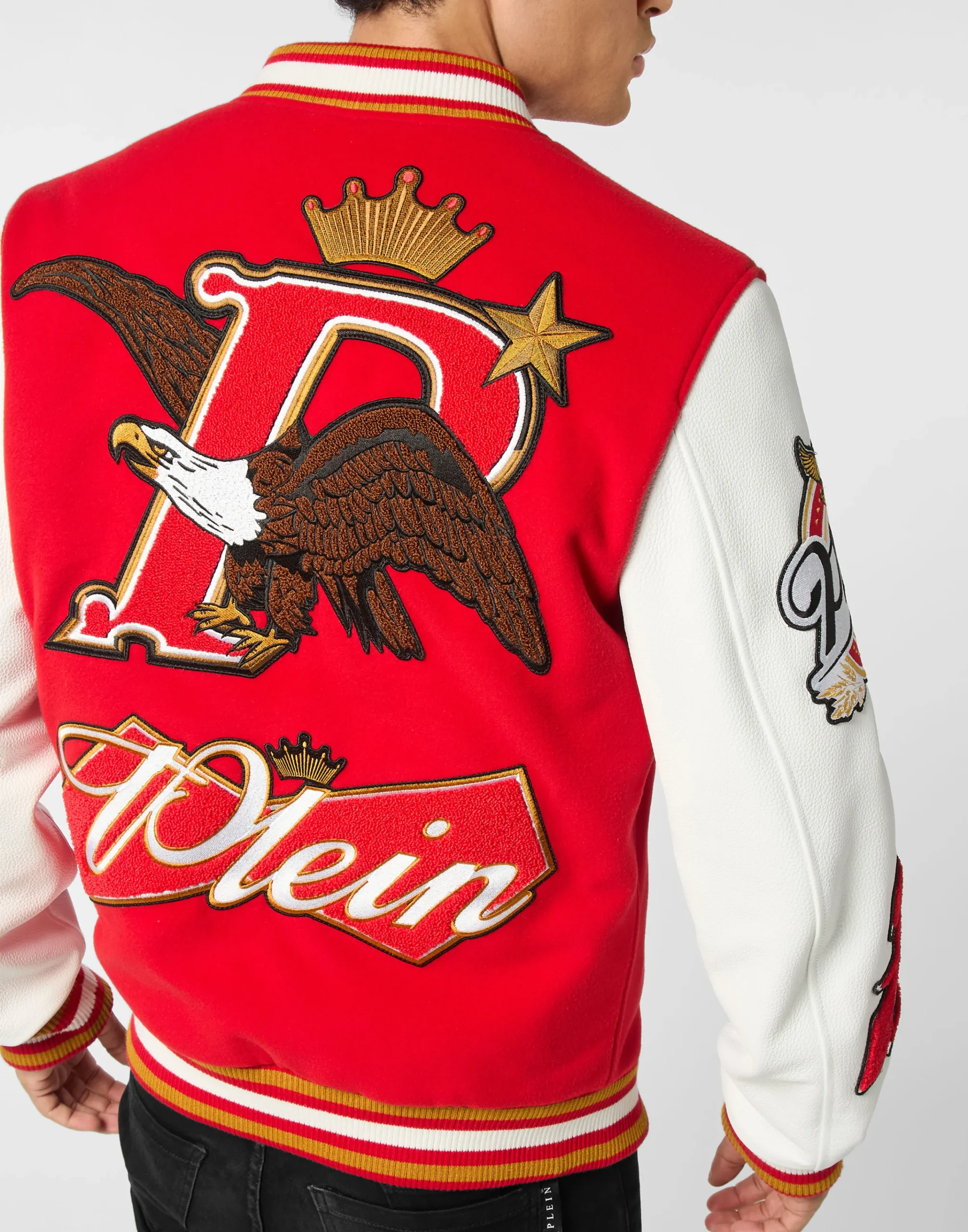 PHILIPP PLEIN Varsity Bomber with Leather Sleeves Eagle>Uomo Giacche E Cappotti