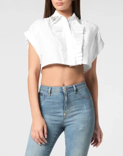 PHILIPP PLEIN VOLANT CROPPED SHIRT SS STRASS>Donna Top