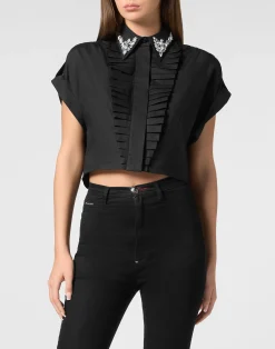 PHILIPP PLEIN VOLANT CROPPED SHIRT SS STRASS>Donna Top