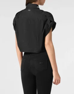 PHILIPP PLEIN VOLANT CROPPED SHIRT SS STRASS><noscript><img data-lazyloaded=