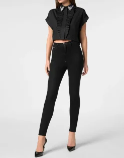 PHILIPP PLEIN VOLANT CROPPED SHIRT SS STRASS><noscript><img data-lazyloaded=