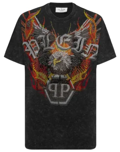 PHILIPP PLEIN Washed Kimono Cut T-Shirt Eagle Crystal>Uomo T-Shirts