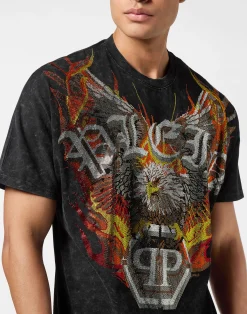 PHILIPP PLEIN Washed Kimono Cut T-Shirt Eagle Crystal><noscript><img data-lazyloaded=