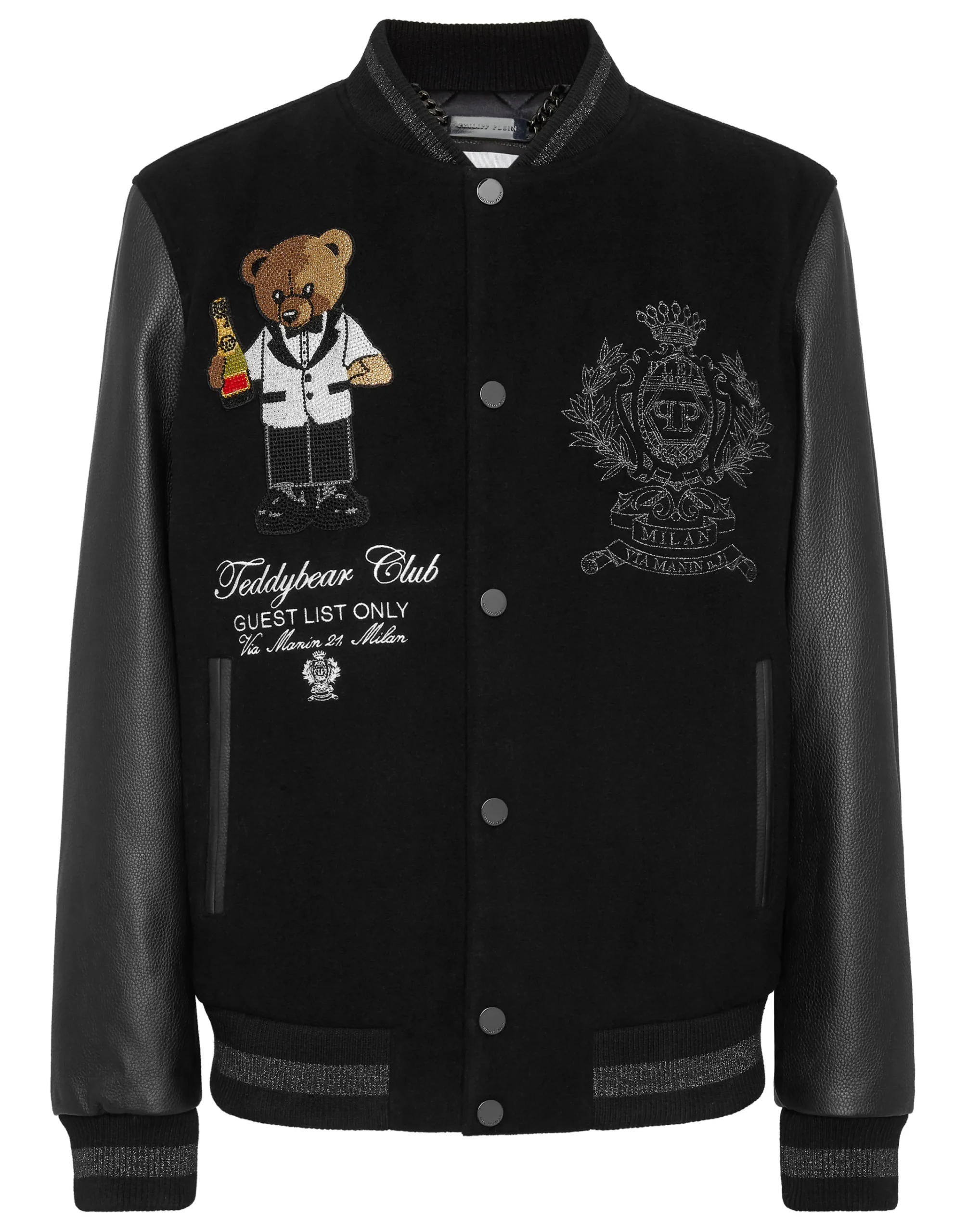 PHILIPP PLEIN Wool & Leather Varsity Bomber Jacket Teddy Stones>Uomo Giacche Di Pelle|Giacche E Cappotti