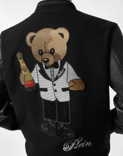 PHILIPP PLEIN Wool & Leather Varsity Bomber Jacket Teddy Stones><noscript><img data-lazyloaded=