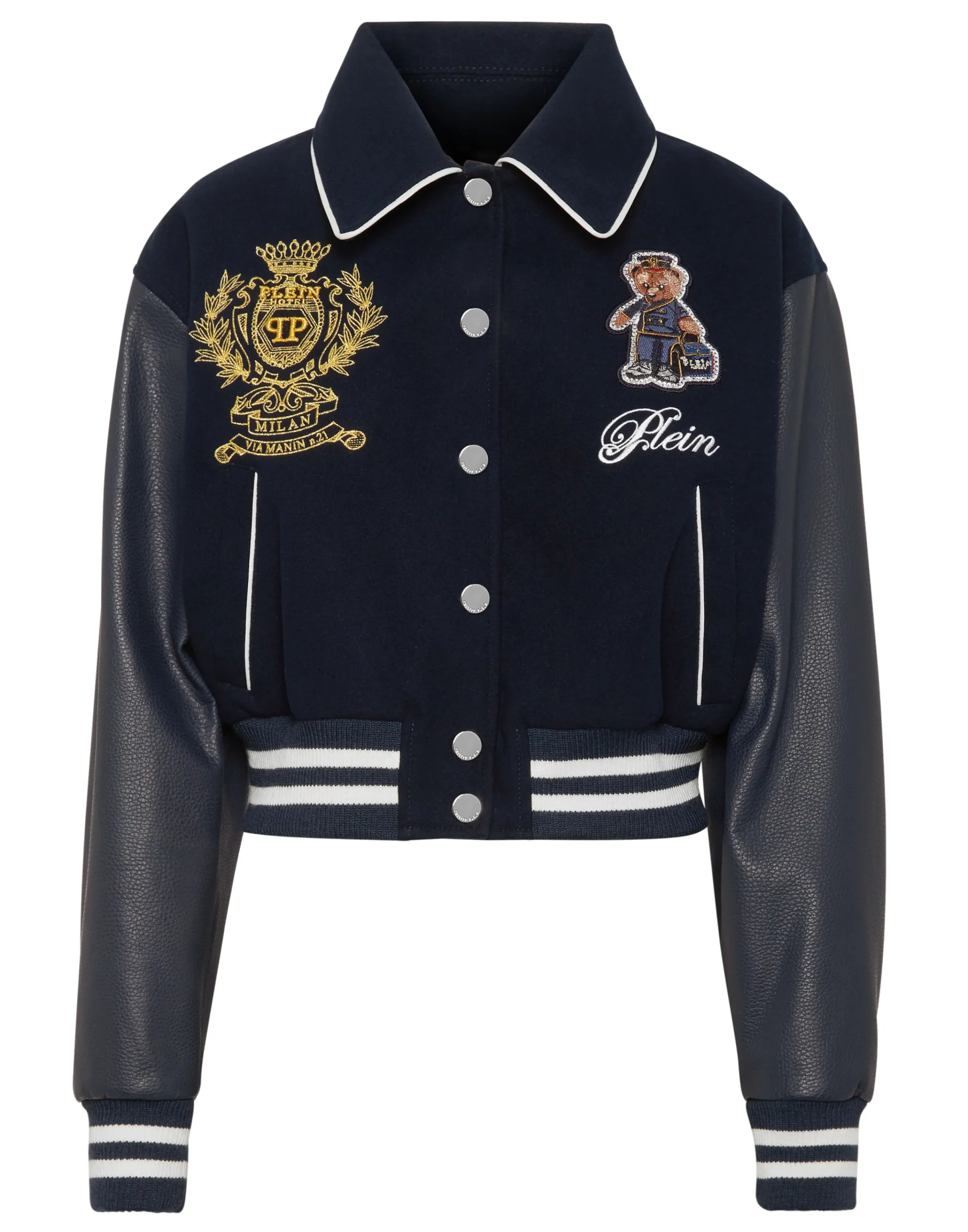 PHILIPP PLEIN Wool and Leather College Bomber Teddy>Donna Pelle E Pellicce|Giubbotti