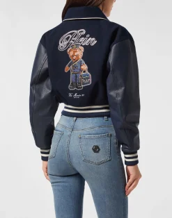 PHILIPP PLEIN Wool and Leather College Bomber Teddy><noscript><img data-lazyloaded=
