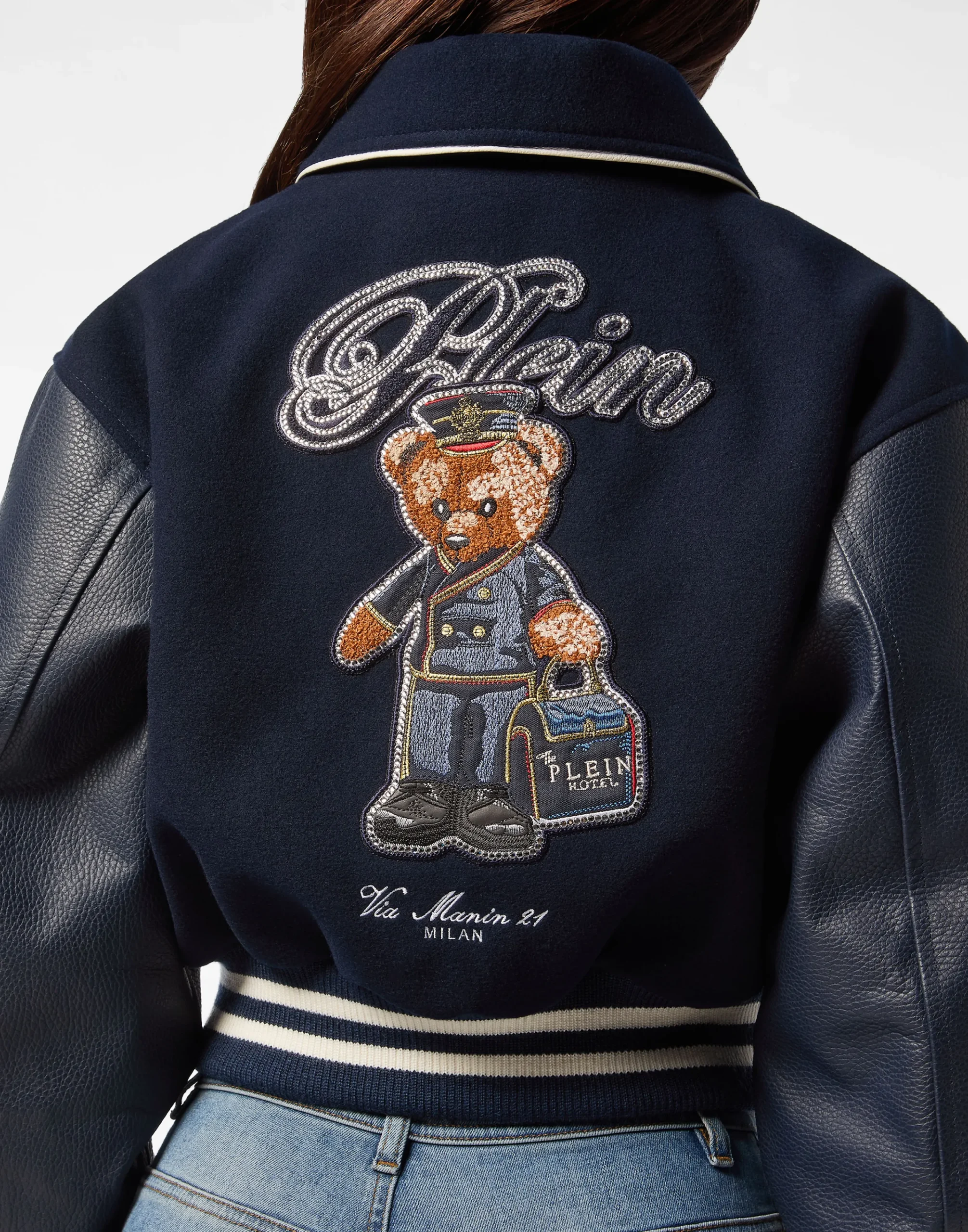 PHILIPP PLEIN Wool and Leather College Bomber Teddy>Donna Pelle E Pellicce|Giubbotti