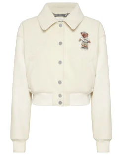 PHILIPP PLEIN Wool and Leather College Bomber Teddy>Donna Pelle E Pellicce|Giubbotti