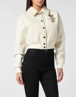 PHILIPP PLEIN Wool and Leather College Bomber Teddy>Donna Pelle E Pellicce|Giubbotti