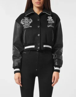 PHILIPP PLEIN Wool and Leather College Bomber Teddy>Donna Pelle E Pellicce|Giubbotti