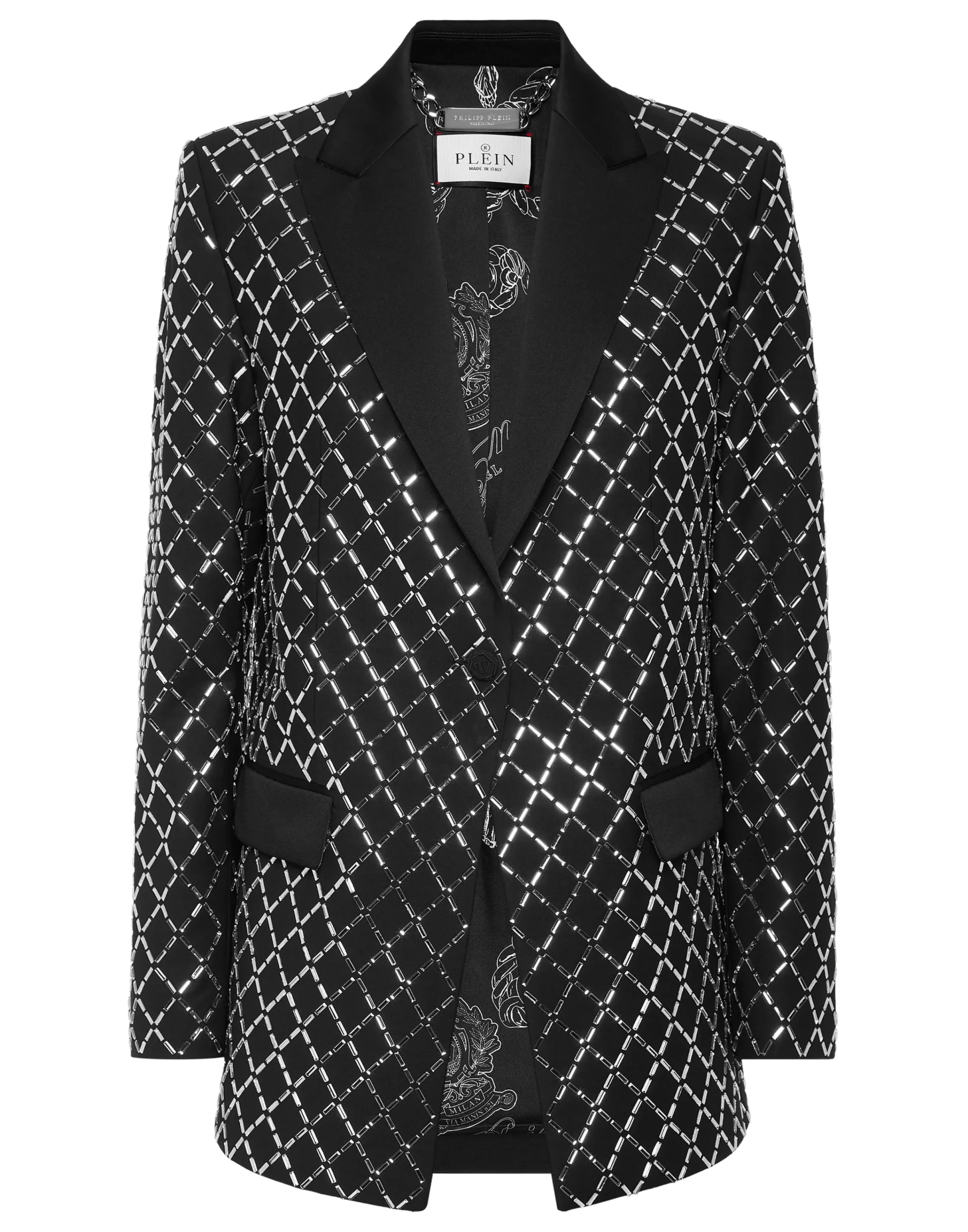 PHILIPP PLEIN Wool and Satin Boyfriend Fit Blazer Crystal Rhombus>Donna Blazer